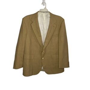 Stafford American Collection Mens Beige Gold Button Worsted Wool Sport Coat 46R
